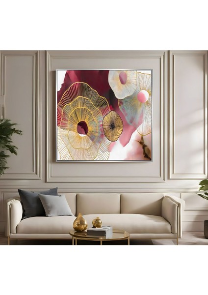 |metal Çerçeveli Kanvas Tablo Bordo-Gold Soyut Desen |ckkare fiyatları