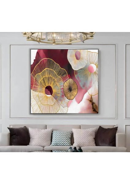 |metal Çerçeveli Kanvas Tablo Bordo-Gold Soyut Desen |ckkare modelleri