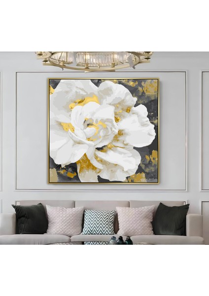 |metal Çerçeveli Kanvas Tablo Gold Detay Beyaz Çiçek Modeli 01 |ckkare