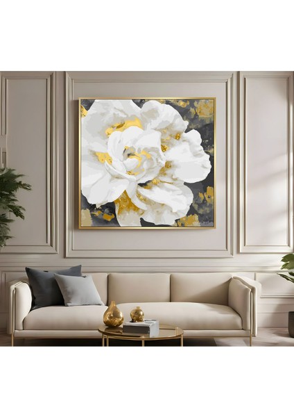 |metal Çerçeveli Kanvas Tablo Gold Detay Beyaz Çiçek Modeli 01 |ckkare fiyatları