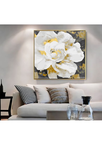 |metal Çerçeveli Kanvas Tablo Gold Detay Beyaz Çiçek Modeli 01 |ckkare modelleri