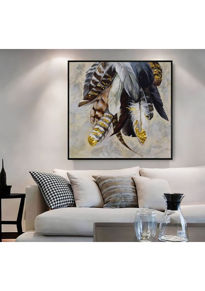 |metal Çerçeveli Kanvas Tablo Tüy Desenli Model |ckkare