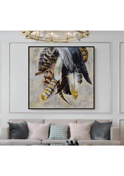 |metal Çerçeveli Kanvas Tablo Tüy Desenli Model |ckkare modelleri