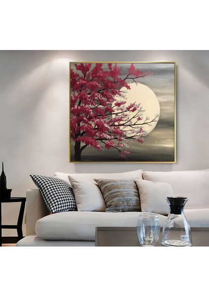 |metal Çerçeveli Kanvas Tablo Kırmızı Renk Ağaç Ay Modeli |ckkare fiyatları