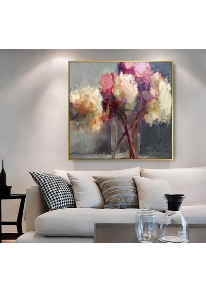 |metal Çerçeveli Kanvas Tablo Pembe Çiçek Desen |ckkare