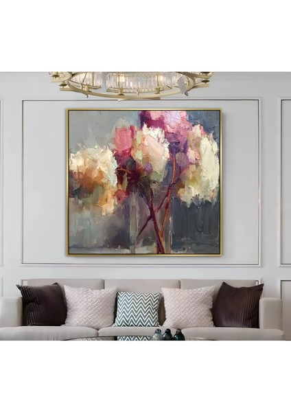 |metal Çerçeveli Kanvas Tablo Pembe Çiçek Desen |ckkare modelleri
