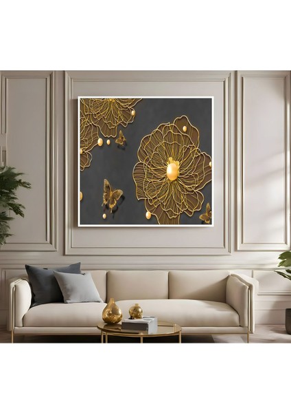 |metal Çerçeveli Kanvas Tablo Gold Soyut Çiçek Modeli |ckkare fiyatları