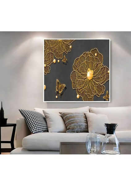 |metal Çerçeveli Kanvas Tablo Gold Soyut Çiçek Modeli |ckkare modelleri