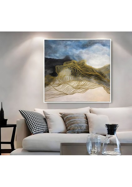 |metal Çerçeveli Kanvas Tablo Mavi Gold Soyut Desen 02 |ckkare fiyatları