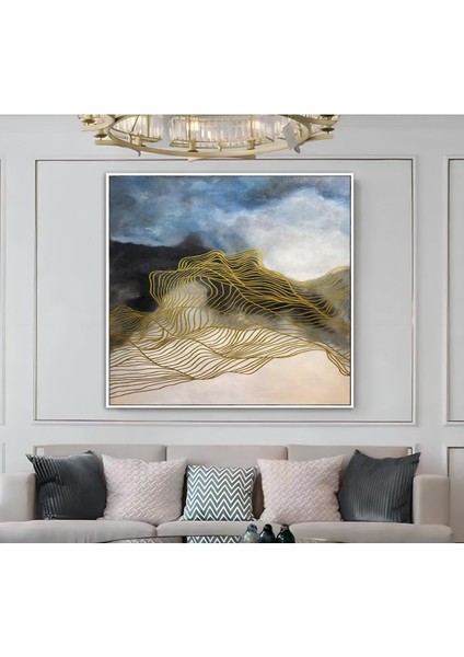 |metal Çerçeveli Kanvas Tablo Mavi Gold Soyut Desen 02 |ckkare modelleri