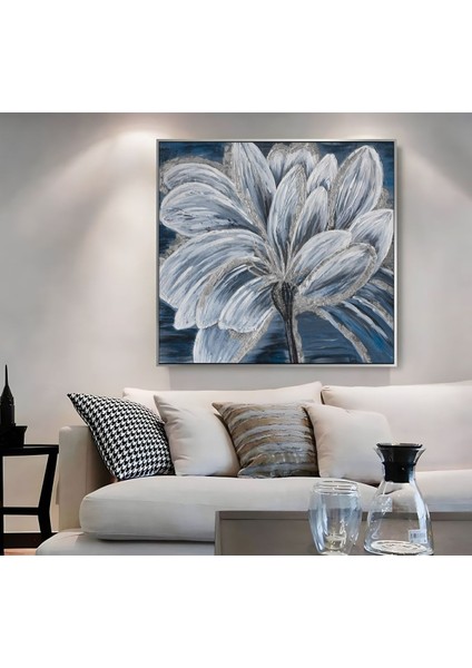 |metal Çerçeveli Kanvas Tablo Lacivert Çiçek Deseni |ckkare