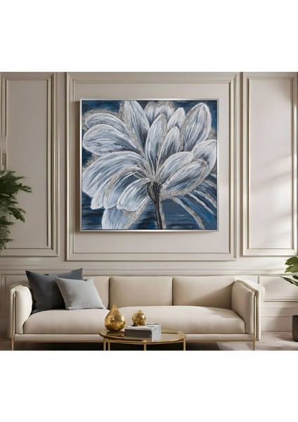 |metal Çerçeveli Kanvas Tablo Lacivert Çiçek Deseni |ckkare fiyatları