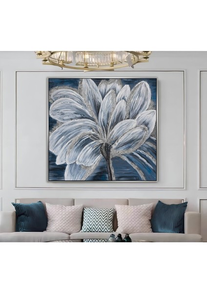 |metal Çerçeveli Kanvas Tablo Lacivert Çiçek Deseni |ckkare modelleri