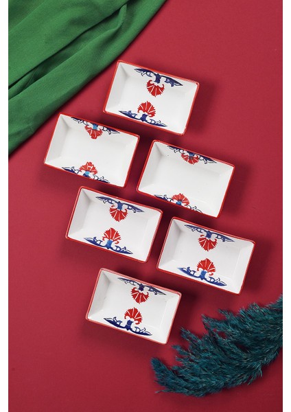 6'lı Renkli Çini Desenli El Yapımı Çerezlik ve Sunum Seti