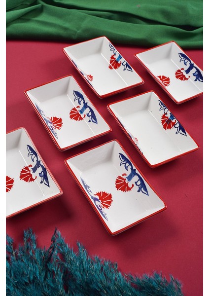 6'lı Renkli Çini Desenli El Yapımı Çerezlik ve Sunum Seti fiyatları