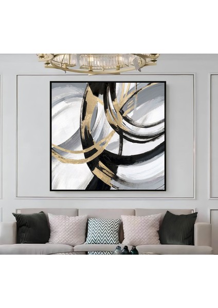 |metal Çerçeveli Kanvas Tablo Gri-Siyah Soyut Desen |ckkare