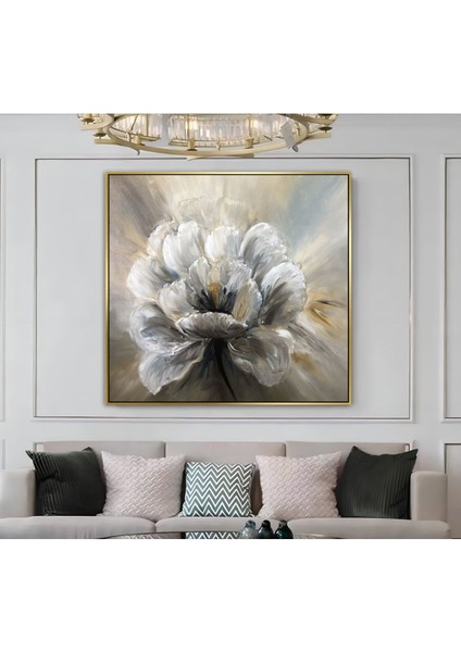 |metal Çerçeveli Kanvas Tablo Gri Çiçek Soyut Modeli |ckkare