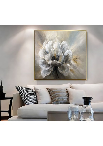 |metal Çerçeveli Kanvas Tablo Gri Çiçek Soyut Modeli |ckkare modelleri