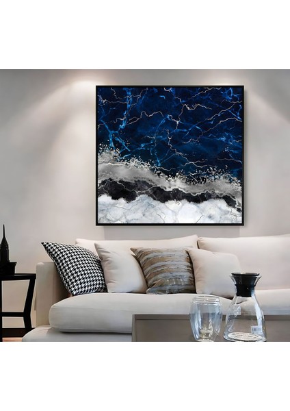 |metal Çerçeveli Kanvas Tablo Lacivert Gümüş Soyut Modeli |ckkare