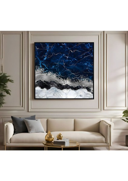|metal Çerçeveli Kanvas Tablo Lacivert Gümüş Soyut Modeli |ckkare fiyatları