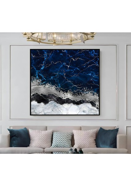 |metal Çerçeveli Kanvas Tablo Lacivert Gümüş Soyut Modeli |ckkare modelleri