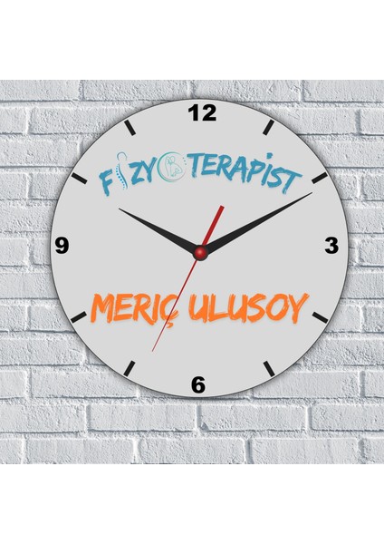 Fizyoterapistlere Özel Isim Yazılı Cam Duvar Saati