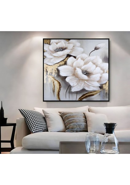 |metal Çerçeveli Kanvas Tablo Beyaz Çiçek Desen |ckkare