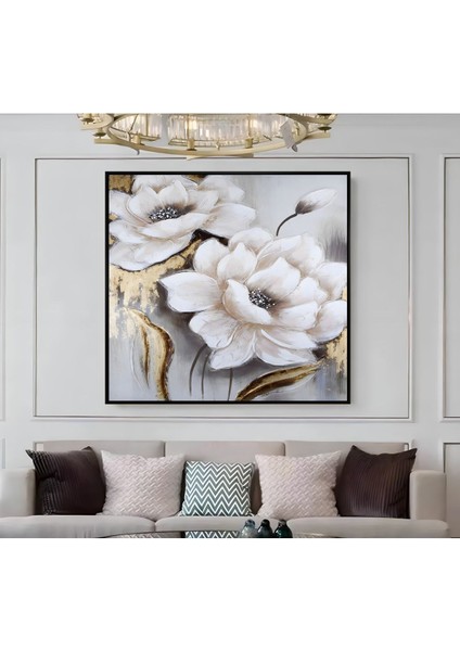 |metal Çerçeveli Kanvas Tablo Beyaz Çiçek Desen |ckkare modelleri