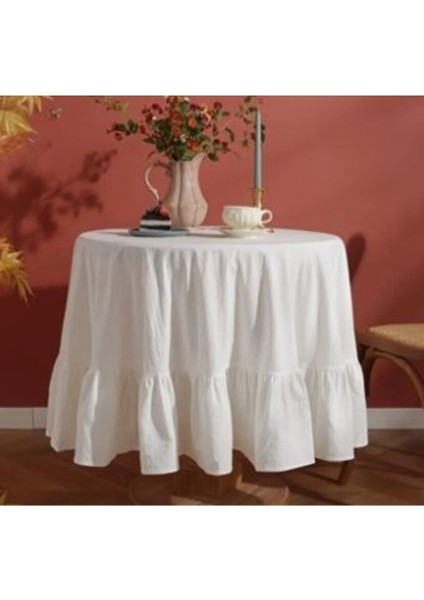 Bej Fırfırlı Buldan Keten Ham Vintage Runner, Şık ve Doğal Dekoratif Ürün