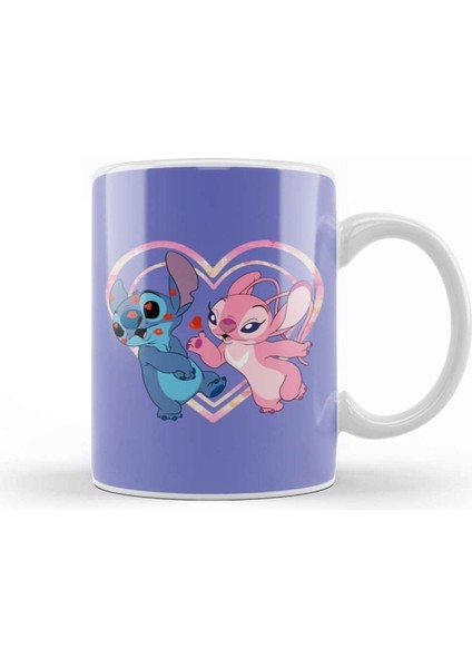 Sevimli Stitch ve Angel Figürlü Porselen Kupa, Şık ve Kullanışlı Tasarım