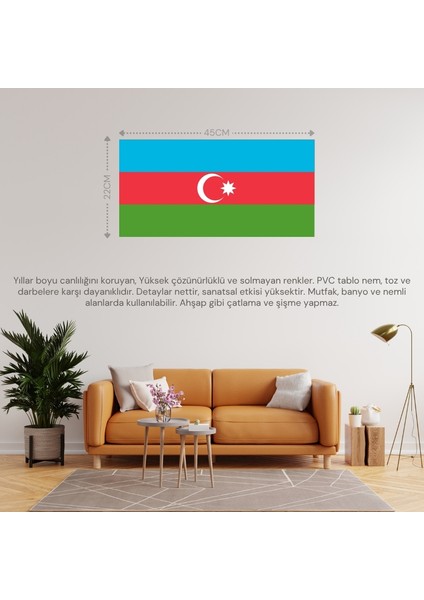Azerbaycan Ülke Bayrağı 45X22CM Duvar Tablosu Çerçevesiz Pvc Tablo fiyatları