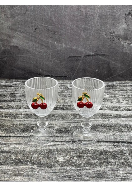 Turuncu 2'li Kristal Cam Kahve Yanı Su Bardağı, Kiraz Desenli, 75ML fırsatları