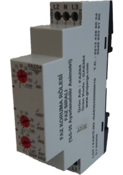FAZ04 ,ray/dın 3-Faz+Nötr KONTAK-1A1K Faz Koruma Röle