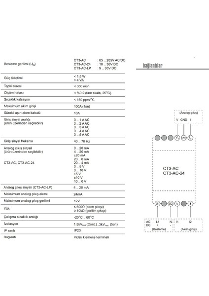 Ct3-Ac-24 ,24VDC Giriş 0..5A 0..10V/4..20MA Akım Transmitter fiyatları