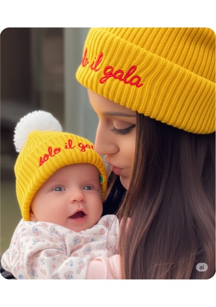 Solo Il Gala Yazılı Kışlık Örme Unisex Bebek Bere