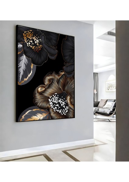 |siyah Gold Çiçek Deseni ( CKD-104) |çerçeveli Kanvas Tablo Ckdikey