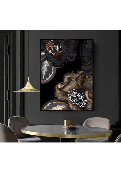 |siyah Gold Çiçek Deseni ( CKD-104) |çerçeveli Kanvas Tablo Ckdikey modelleri