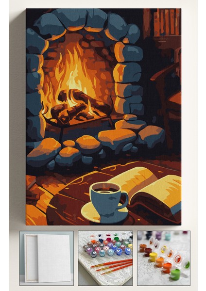 Sayılarla Boyama Çerçeveli Hobi Seti Numaralı Tuval Fırça Boya Dahil Kasnaklı 40X50 cm Ateş ve Kahve