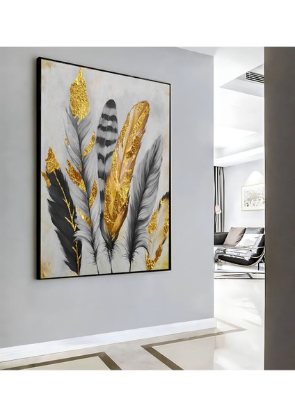 |gri Gold Tüy Deseni ( CKD-107) |çerçeveli Kanvas Tablo Ckdikey