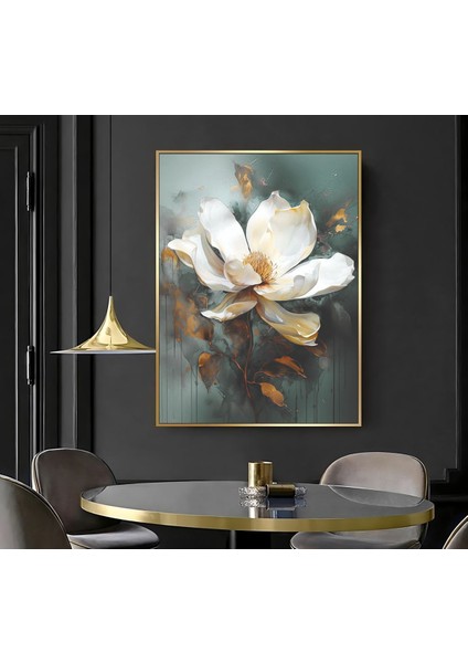|soft Turkuaz Beyaz Çiçek ( CKD-143) |çerçeveli Kanvas Tablo Ckdikey modelleri