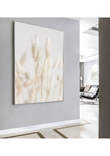 |krem Pampas Bitki Modeli ( CKD-128 ) |çerçeveli Kanvas Tablo Ckdikey