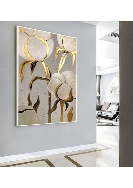 |gri Gold Pamuk Bitkisi Model ( CKD-141) |çerçeveli Kanvas Tablo Ckdikey