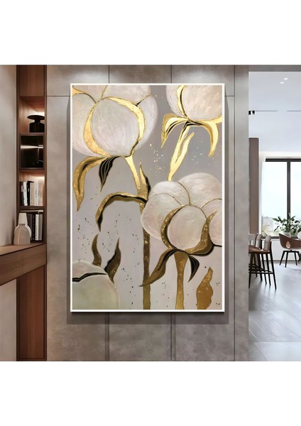 |gri Gold Pamuk Bitkisi Model ( CKD-141) |çerçeveli Kanvas Tablo Ckdikey fiyatları