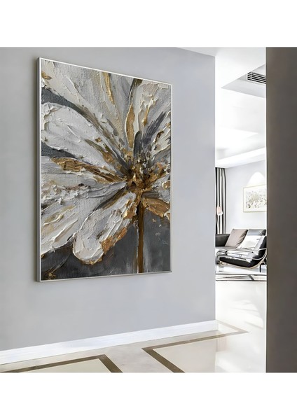 |gold Gri Soyut Çiçek Modeli ( CKD-144) |çerçeveli Kanvas Tablo Ckdikey