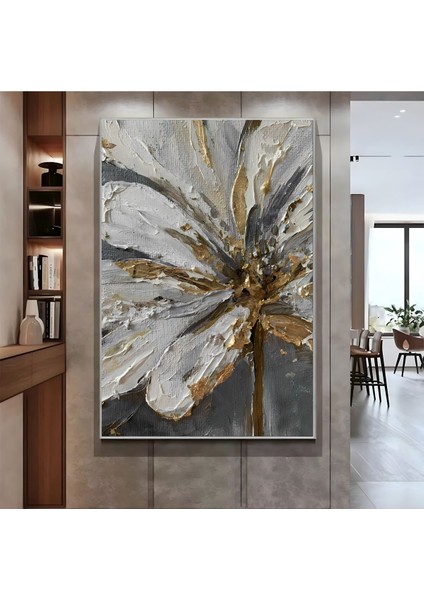 |gold Gri Soyut Çiçek Modeli ( CKD-144) |çerçeveli Kanvas Tablo Ckdikey fiyatları
