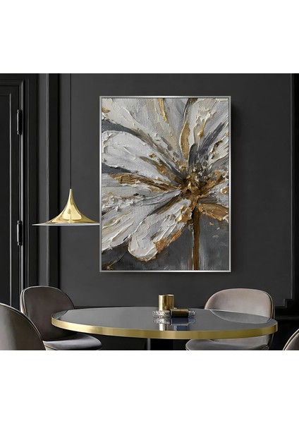 |gold Gri Soyut Çiçek Modeli ( CKD-144) |çerçeveli Kanvas Tablo Ckdikey modelleri