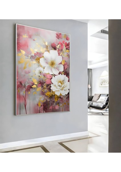 |pembe Gold Çiçek Desen ( CKD-136) |çerçeveli Kanvas Tablo Ckdikey