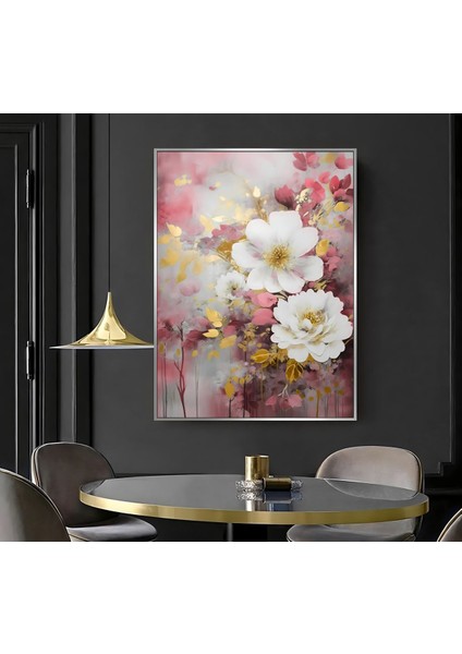 |pembe Gold Çiçek Desen ( CKD-136) |çerçeveli Kanvas Tablo Ckdikey modelleri