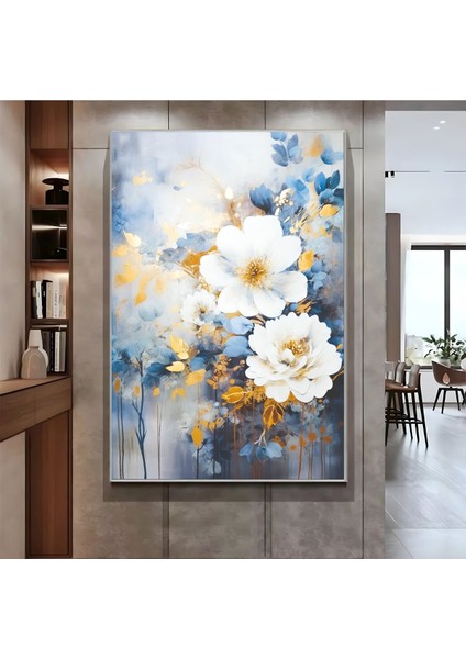 |lacivert Beyaz Çiçek Desenli Model ( CKD-054) |çerçeveli Kanvas Tablo Ckdikey