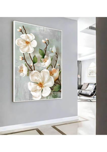 |yeşil Beyaz Çiçek Dalı ( CKD-080 ) |çerçeveli Kanvas Tablo Ckdikey modelleri